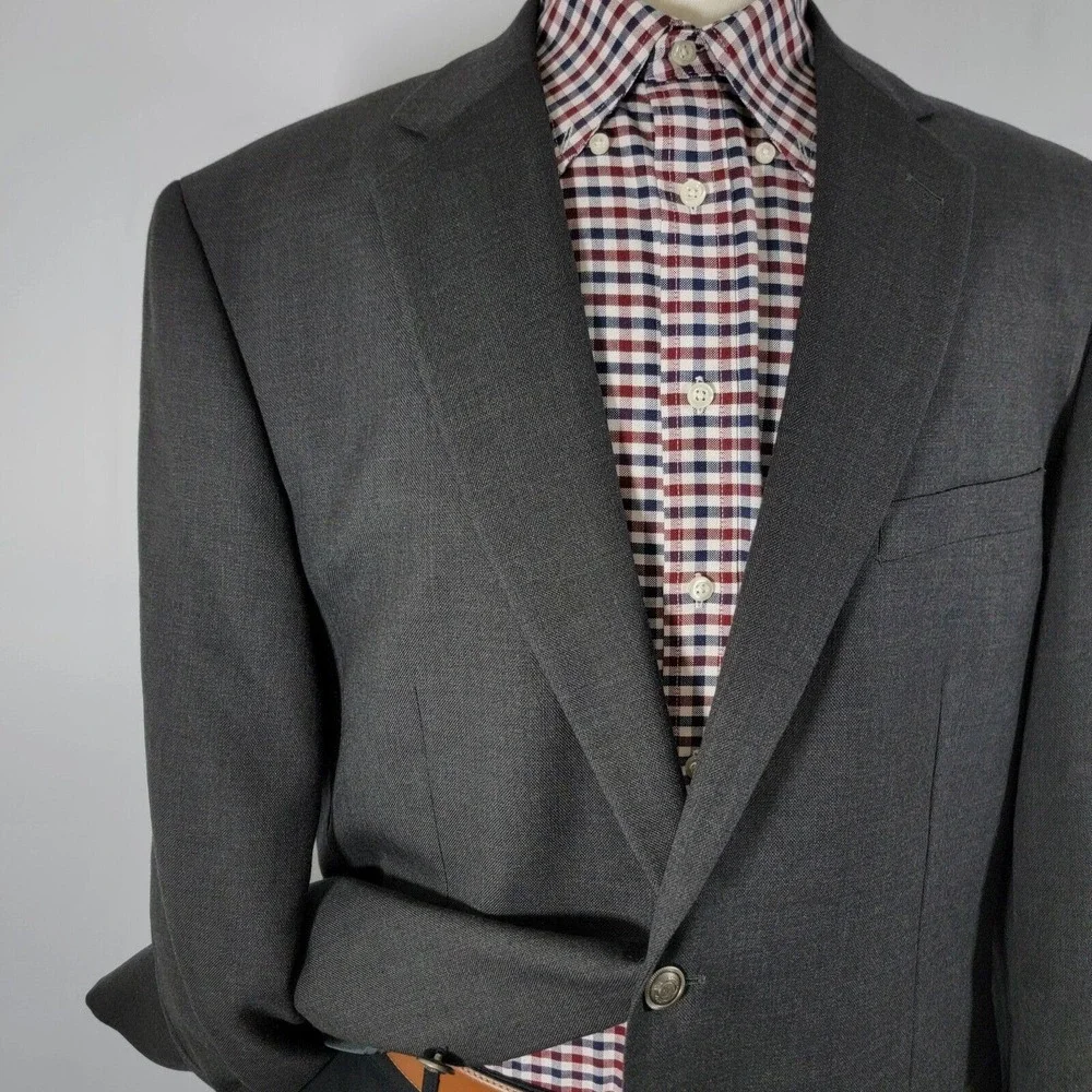 Stafford Men's Sport Coat‎ Blazer Two Button Charcoal Gray Poly Wool Size 46L